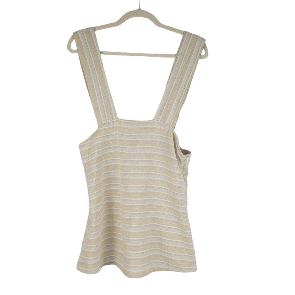 Linen Lux Top Grommet Tank Womens size Small Cotton Linen Poly Tan White Stripe